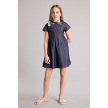 Defacto Yarım Kollu Twill Elbise Kız Çocuk H2604a826spın20 İndigo-ın20