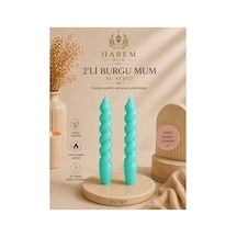 2 Li Su Yeşili Burgu Şamdan Mum Seti Dekoratif El Yapımı Spiral Mum Yeşil