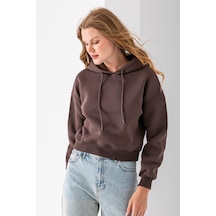 Kadın Kapüşonlu 3ip Şardonlu Crop Sweatshirt Kahverengi - 2612 Kahverengi Kadın Kapüşonlu 3ip Şardonlu Crop Sweatshirt Kahverengi - 2612 Kahverengi