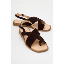 Luvishoes Luvi Shoes Louna Kahverengi Süet Hakiki Deri Parmak Arası Kadın Sandalet Kahverengi