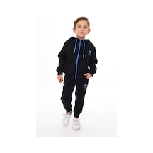 Toontoy Kids Toontoy Erkek Çocuk 2'li Takım Baskılı Kapüşonlu Fermuarlı Cepli Sweatshirt & Beli Paçası Lastikli Jogger Eşofman Altı - 3 İplik Şardonlu Siyah