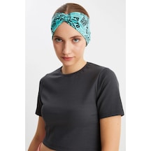 Kadın Çapraz Bağlamalı Pamuklu Penye, Kaymaz, Yumuşak, Esnek, Saç Bandı Bandana - Tek Ebat / Turquaz Desen Turquaz Desen