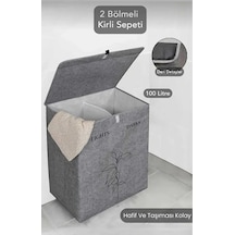 2 Gözlü Kompakt Kapaklı Derili Çamaşır Sepeti -katlanabilir Dayanıklı 100lt 53 X 33 X 60 Cm Gri-beyaz