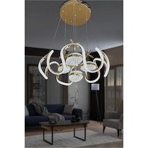 Eliza 4 Top Simli Modern Sarkıt 3 Renk Seçenekli Led Avize - Gold Kasa Altın