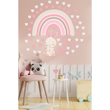 Soft Renkli Gökkuşağı Sevimli Tavşanlar ve Kalpler Çocuk Odası Duvar Sticker