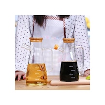 2 Adet Bambu Kapaklı Cam Yağlık 900 Ml Cam Yağlık Yağdanlık Bambu Stand Dahil Şeffaf Şeffaf
