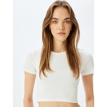 Koton Basic Kısa Kollu Bisiklet Yaka Slim Fit Crop Kaşkorse Tişört Ekru 5sal10049ık Ekru