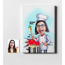 Kişiye Özel Bayan Chef Karikatür Kanvas Tablo (50 X 70 Cm.) 1