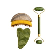 Mucit Home Lenf Drenaj Kuru Fırça Ve Yeşim Taşı Roller 3 Lü Set Yüz, Boyun, Göz Ve Vücut Masaj Aleti