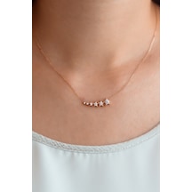 Taşlı Rose Altıın Sıralı Yıdız Kolye