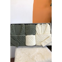 Şazeli 8 Parça Aile Bornoz Takımı Krem Haki Çok Renkli