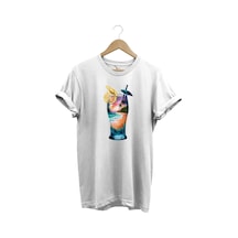 Summer Yaz Havasa Ve Kokteyl Baskılı %100 Pamuk Unisex Regular Fit T-shirt Beyaz
