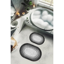 Yıkanabilir Kaymaz Tabanlı Modern Desenli 2'li Banyo Paspas Takımı Obps0007 Renkli