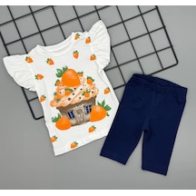 Poppy Trend Kız Bebek Çilek Baskılı Tişört Ve Taytlı Gündelik İkili Takım 6-18 Ay Turuncu