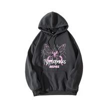 Tarzsokak Slogan And Butterfly Print Drawstring Kangaroo Pocket Hoodie Gri