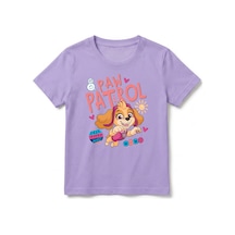 Urbantrendstore Paw Patrol Özel Tasarım Unisex Kız Çocuk Erkek Çocuk Bisiklet Yuvarlak Yaka Basic Kısa Kollu %100 Pamuk Tişört Lila