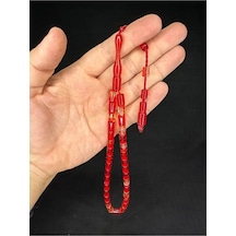 Toz Kehribar Tesbih Kırmızı Renkli Kesme Kesim 11mmx7.5mm T-670
