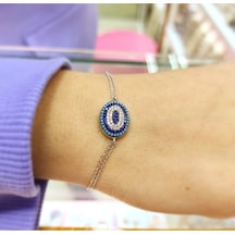 Oriental Kuyumculuk Jewellery Yassı Nazar Boncuklu Gümüş Bileklik Gümüş