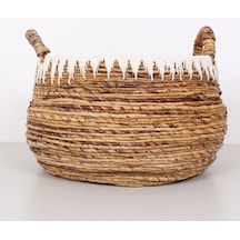 Avanos Doğal Abaka El Yapımı Yuvarlak Kulplu Sepet 45x41x36 Cm Bej