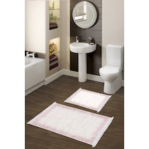 Dekoreko Kaymaz Taban Djt 2 Li Banyo Paspas Takımı Trend Saçaklı Modern 1342 pudra