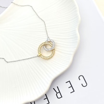 Çift Halka Kolye Tamtur Taşlı 316l Paslanmaz Çelik Kolye Gold Silver 41+5cm Altın - Gümüş