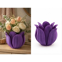 3d Baskı Lotus Yapraklı Vazo - Dekoratif Çiçeklik-mor Çok Renkli