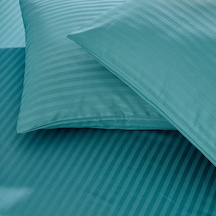 Çizgili Saten Yatak Çarşafı Lastikli 100x200 Yastık Kılıfı 50x70 Koyu Yeşil