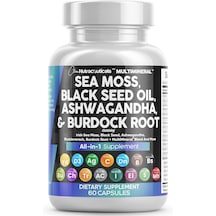 Clean Nutraceuticals Sea Moss Black Seed Oil Turmeric All-in-1 Supplement 60 Capsules Orijinal Usa Menşeii Dmmedicineden