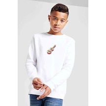 Tshirthane Mozart Keman Geige Baskılı Unisex Çocuk Beyaz Sweatshirt Beyaz
