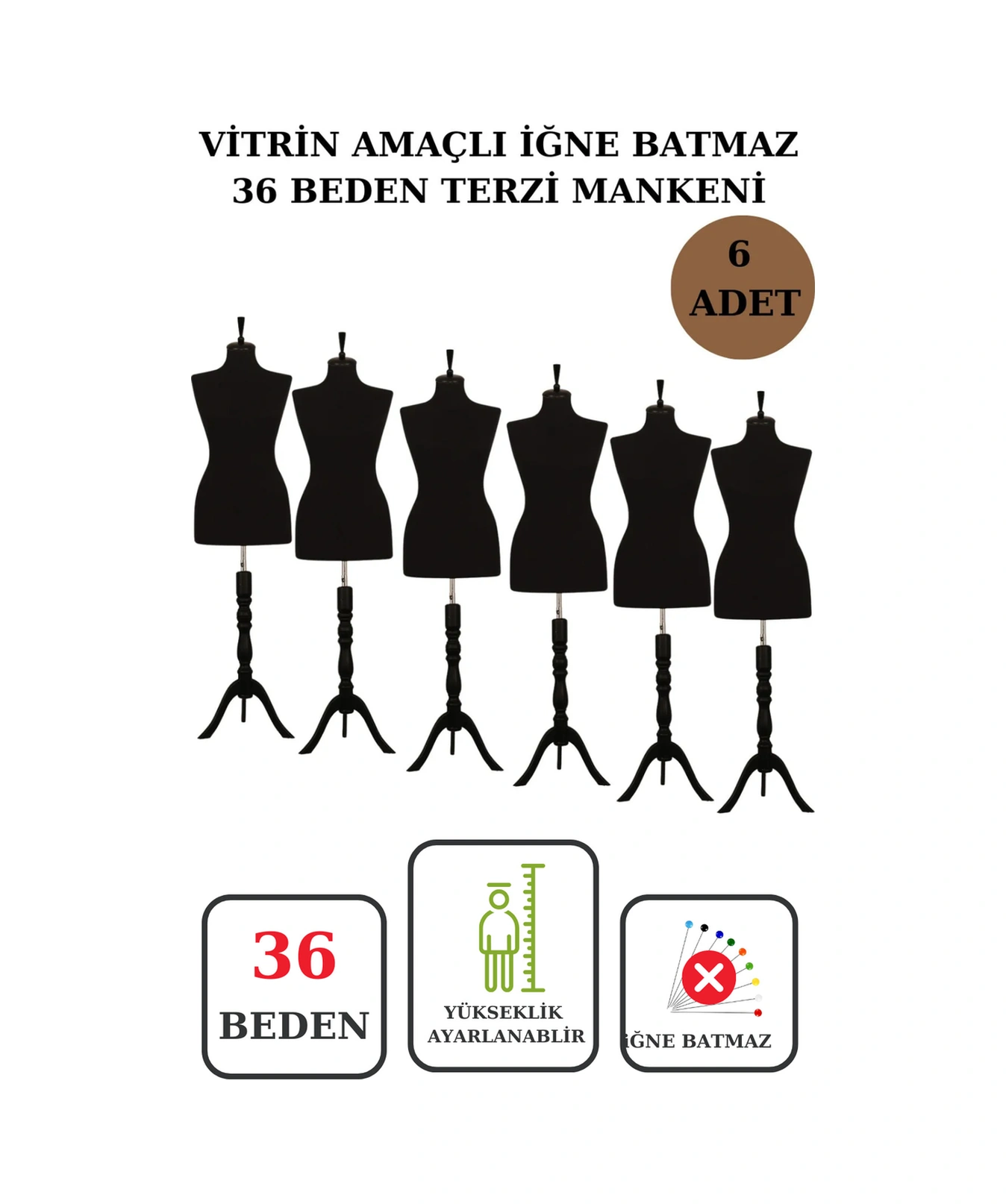 6 Adet Vitrin Amaçlı 36 Beden Terzi Mankeni Vitrin Mankeni Cansız Manken İğne Batmaz
