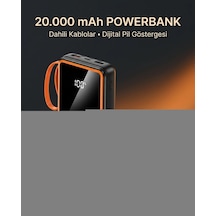 Telefon Ve Mobil Cihaz Uyumlu 20000 Mah Powerbank Dahili Kablolu Dijital Göstergeli