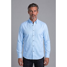 Bisse Mavi Regular Fit Pamuk Cepsiz Uzun Paşa Yaka Gömlek Gmkls261089 E35
