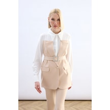 Sateen Ceket Görünümlü Gömlek - Bej-136791 bej