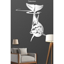 Yunus Balığı Metal Duvar Tablosu - Metal Duvar Sanatı - Gümüş - 65 X 75 Cm