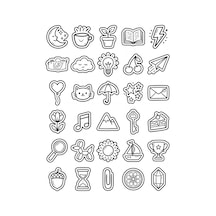 30 Adet Siyah Beyaz Minimalist Doodle Sticker Seti - Laptop Defter Ajanda İçin