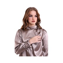 Mois Atelier Vizon Saten Büzgülü-Pileli Bluz, Tasarım, Büyük Beden, Tesettür