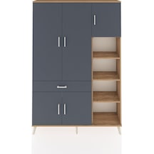 Arges Dolap 10 Raflı Tek Çekmeceli 5 Kapaklı 132x30x195 Çam-antrasit/antrasit Antrasıt/antrasıt
