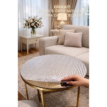 Gümüş Gri Yuvarlak Orta Sehpa Masa Örtüsü Pvc, Silinebilir, Dantel Desen