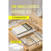3 Parça Çekmece İçi Düzenleyici Çok Amaçlı Organizer Makyaj Malzemeleri Kırtasiye Banyo Ofis Şeffaf