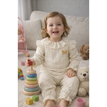 Babyhola Kız Bebek Takım Bayramlık Fiyonk Detaylı Simli Müslin İkili Set 2006 Altın