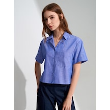 DİLVİN 50547 %100 Pamuk Crop Gömlek-indigo İndigo