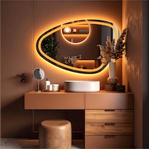 Speci Amber Led'li Lazer Kumlamalı Lavabo & Banyo Aynası Dokunmatik Sensörlü 120 X 80 Cm Turuncu