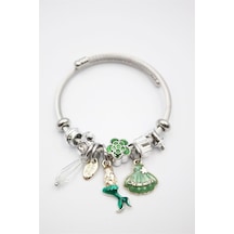 Çelik Charmlı Deniz Kızı Bileklik - Yeşil Diğer
