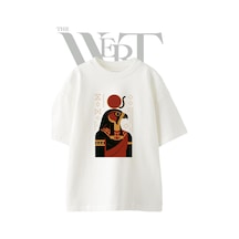 Thewert Horus Tasarım Baskılı Ünisex Beyaz Oversize T-shirt