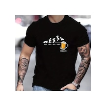 Caddemia Yaz Rahat Gevşek Boyutu Bira'da Atlama Baskı Yuvarlak Boyun Kısa Kollu Tiş Siyah 3XL