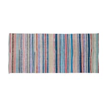 El Dokuması Vintage Yün-pamuk Çizgili Çaput Halı 32365 135 X 305 Cm Çok Renkli