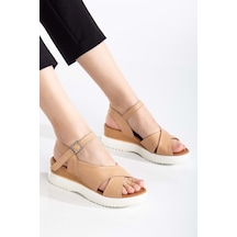 Analin Shoes Kadın Hakiki Deri Bilekten Bağlı Yüksek Taban Sandalet Nude