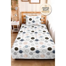 Evimde Bambaşka Uzay Gezegen Desenli Çocuk Odası Tek Kişilik Pike Takımı-gri Bej 160x220  CM Kapitone Yatak Örtüsü