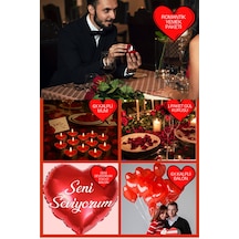 Kalpli Balon Mum Romantik Yemek Seti Sevgililer Günü Doğum Günü Yıl Dönümü Evlilik Teklifi Süs