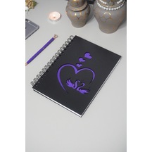 Kuğu Aşk Tasarım Siyah Ahşap Kapaklı Defter - Ajanda - Günlük - Çizgisiz Defter - Sevgiliye Hediye